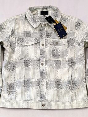 Marc Asher Men's Shirt Jacket Black Gray Plaid Geometric Button Up NWT Size L